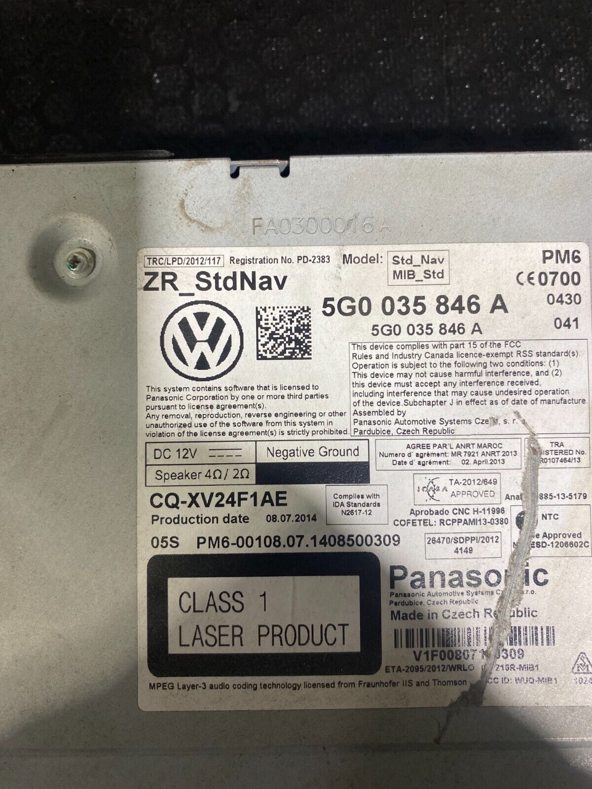 Volkswagen MK7-7.5 Glove Box CD Player/Infotainment 5G0035846A