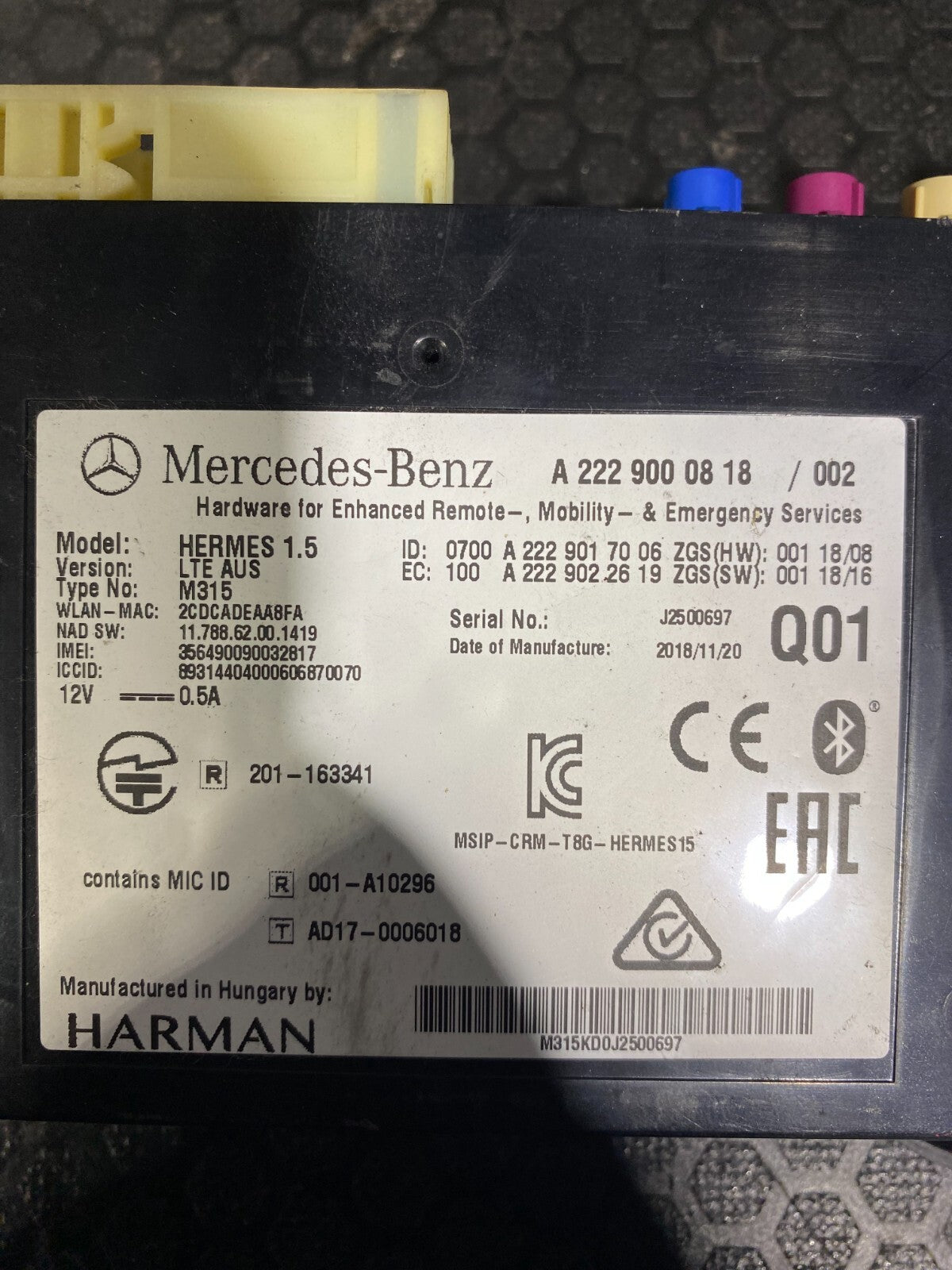 Mercedes-Benz C63s 2019-2021 Emergency Call Module A2229000818